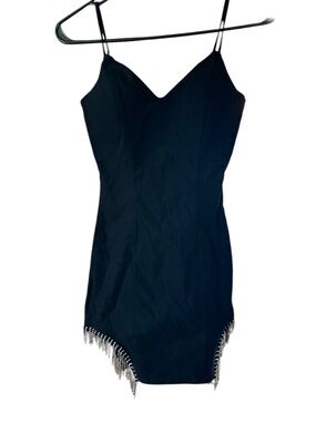 Haute Monde Black One-Piece with Rhinestone Fringe women’s dress